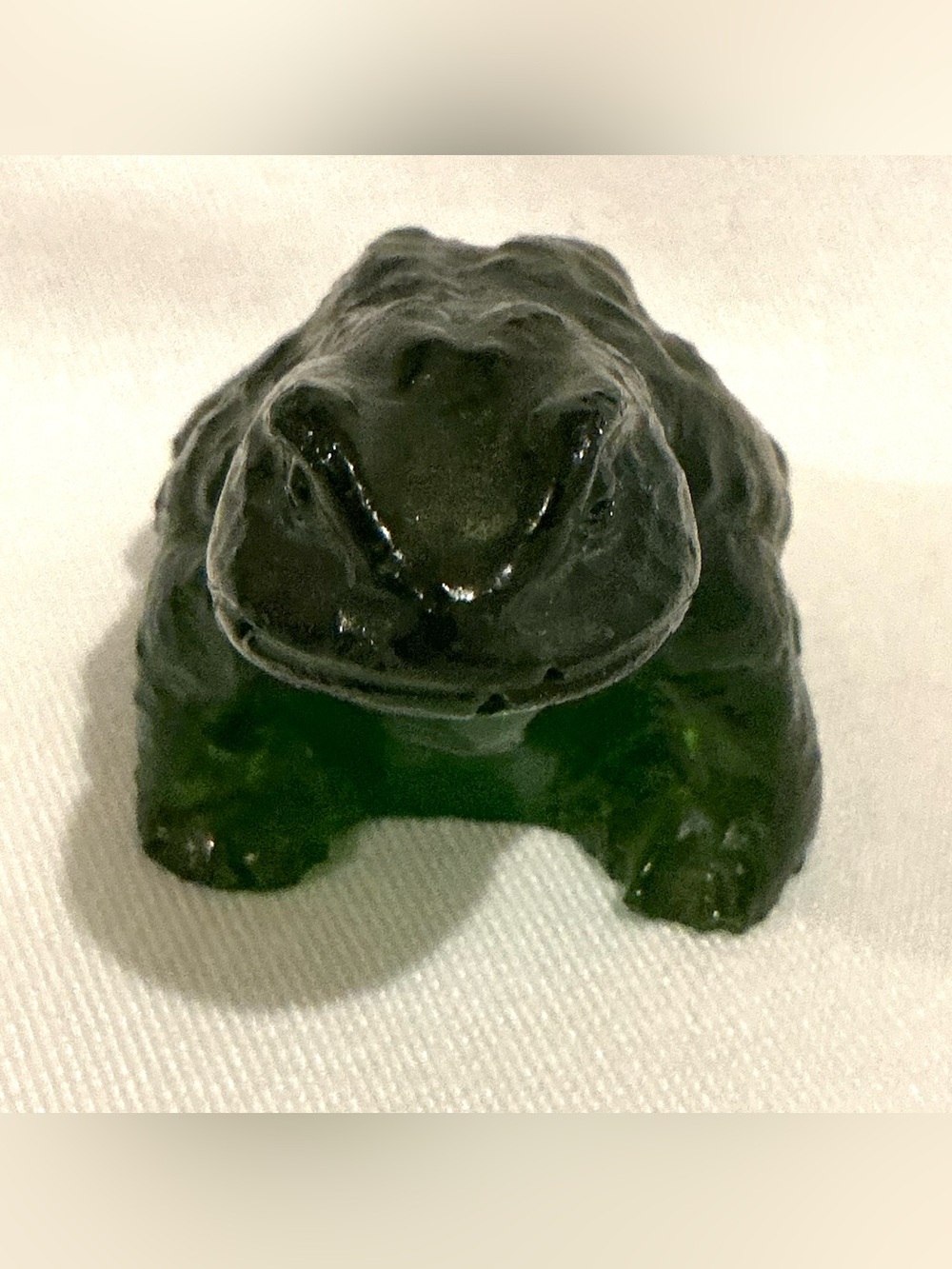 Vintage Emerald Green Frog Figurine. Plastic. Translucent. ~1970s-80s
